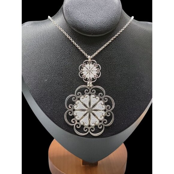 KARIZIA SPA Sterling Pendant Necklace 925 Italy KA 1772 Dangle Heart Scroll 17" - Picture 1 of 15